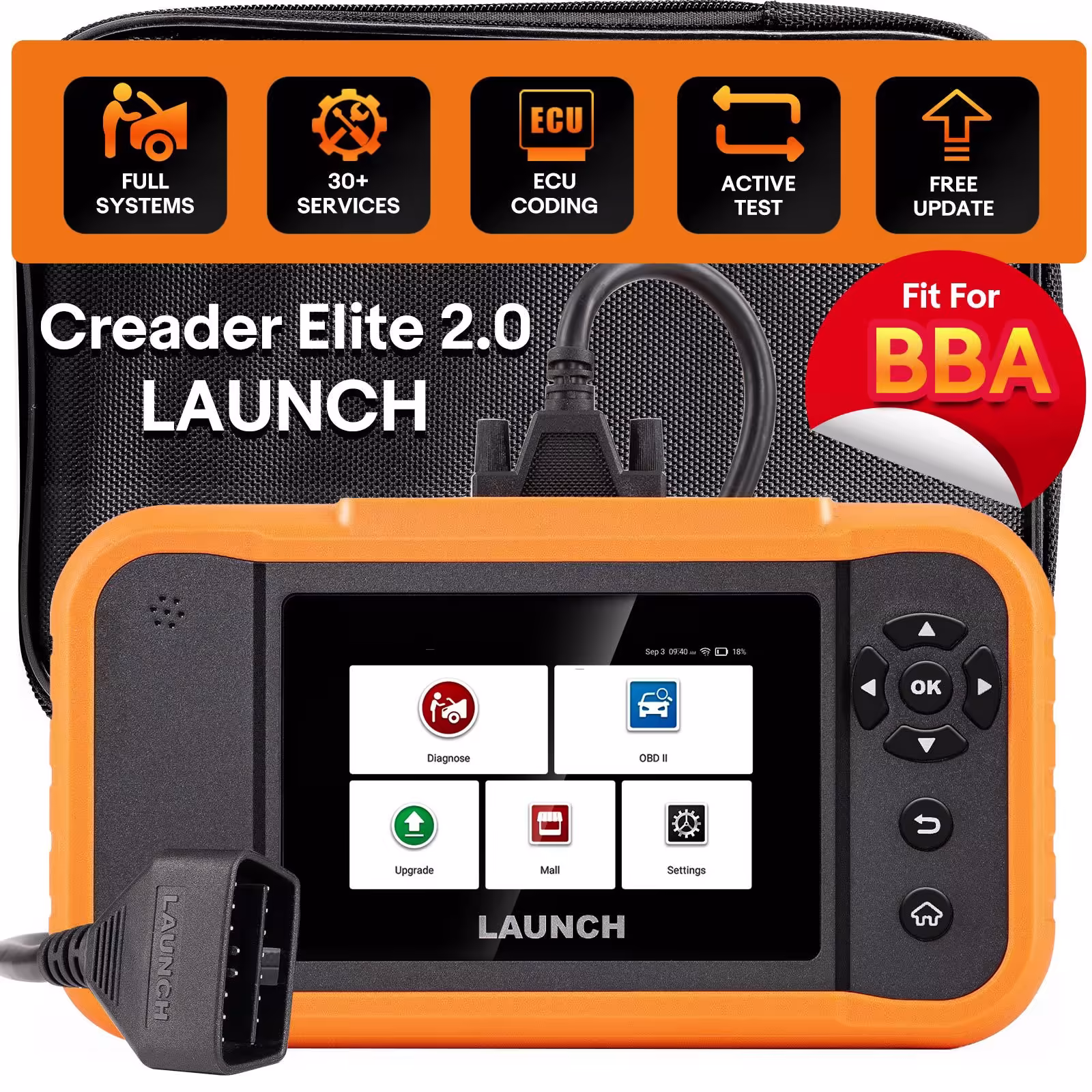 2025 LAUNCH Creader Elite 2.0 BBA Bi-Directional OBD2 Scanner for BMW,Mercedes-Benz,Volkswagen VW Audi V.A.G Group, Full System with Full Functions