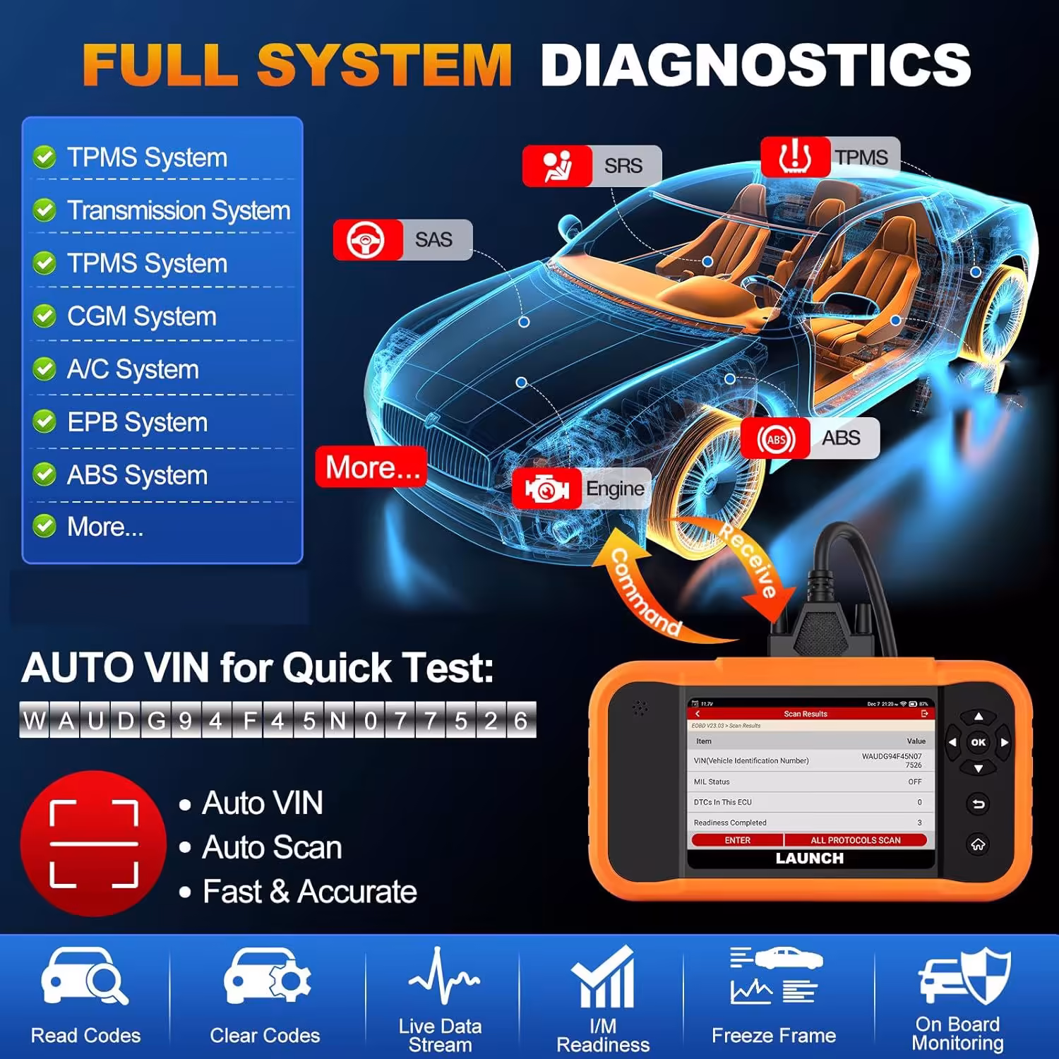 2025 LAUNCH Creader Elite 2.0 BBA Bi-Directional OBD2 Scanner for BMW,Mercedes-Benz,Volkswagen VW Audi V.A.G Group, Full System with Full Functions
