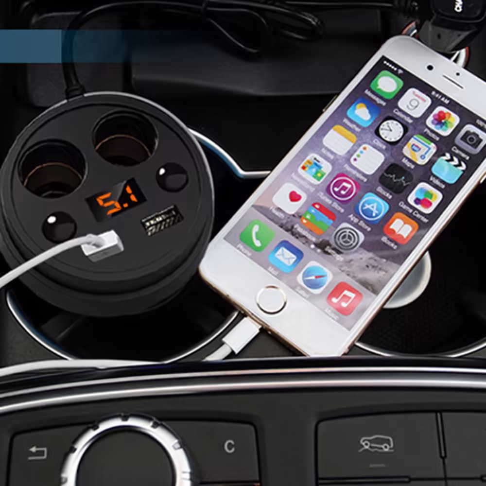 車のコップ充電器3.1A USB HUBのコップホルダーのアダプター電圧LEDディスプレイのタバコライターのスプリッターの携帯電話の充電器
