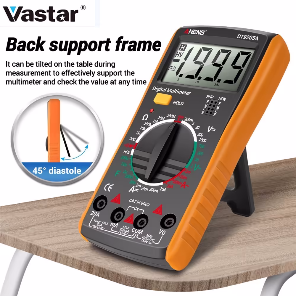 Newly Digital True RMS Professional Multimeter AC/DC Current Tester HFE Ohm Capacitor Voltage Meter Detector Tool DT9205A