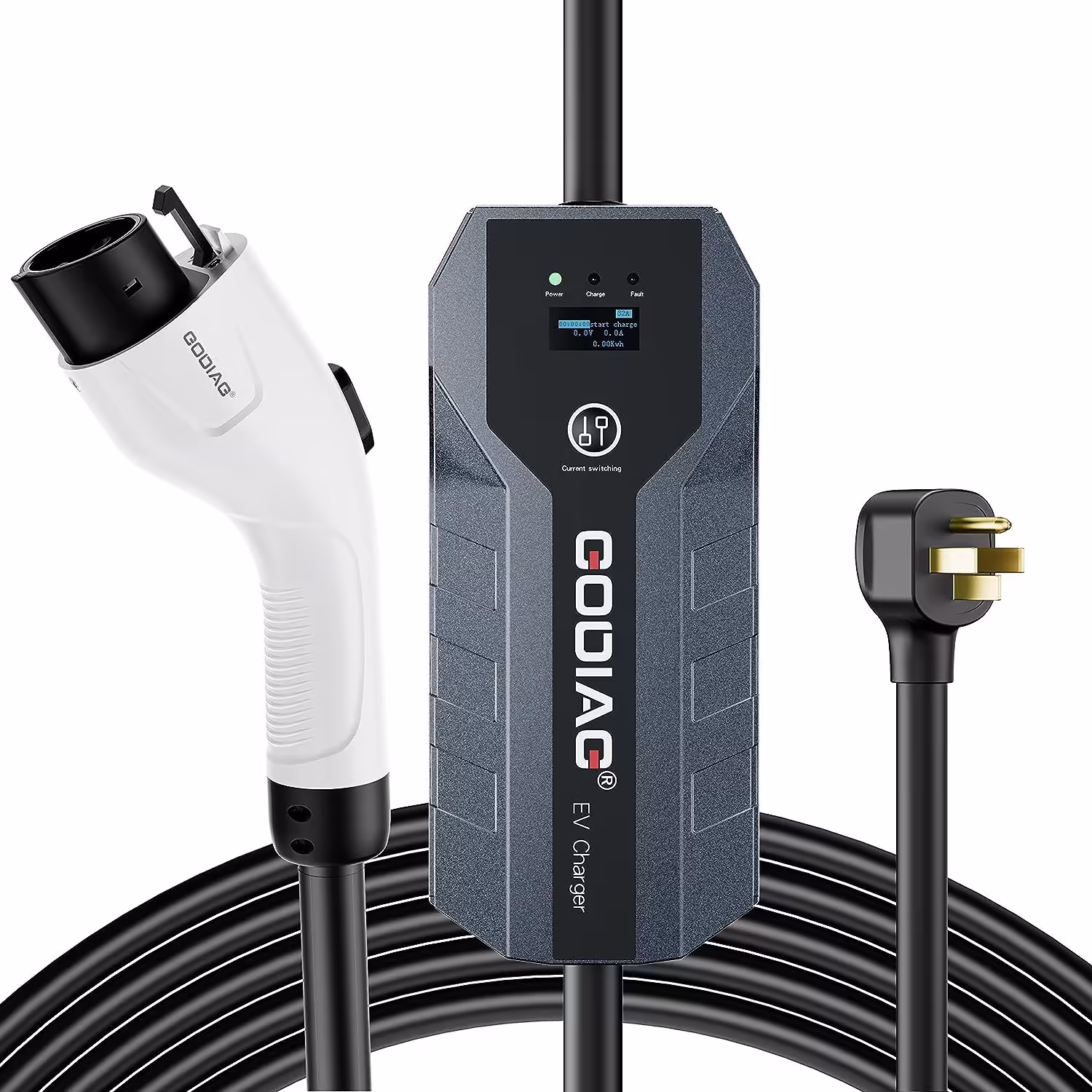 GODIAG EV 充電器レベル 2 （32Amp、220V-240V、NEMA 14-50 プラグ、21ft ケーブル） ホーム J1772 EVs、PHEVs、オートバイ EVs のために調節可能な 10/16/24/32A