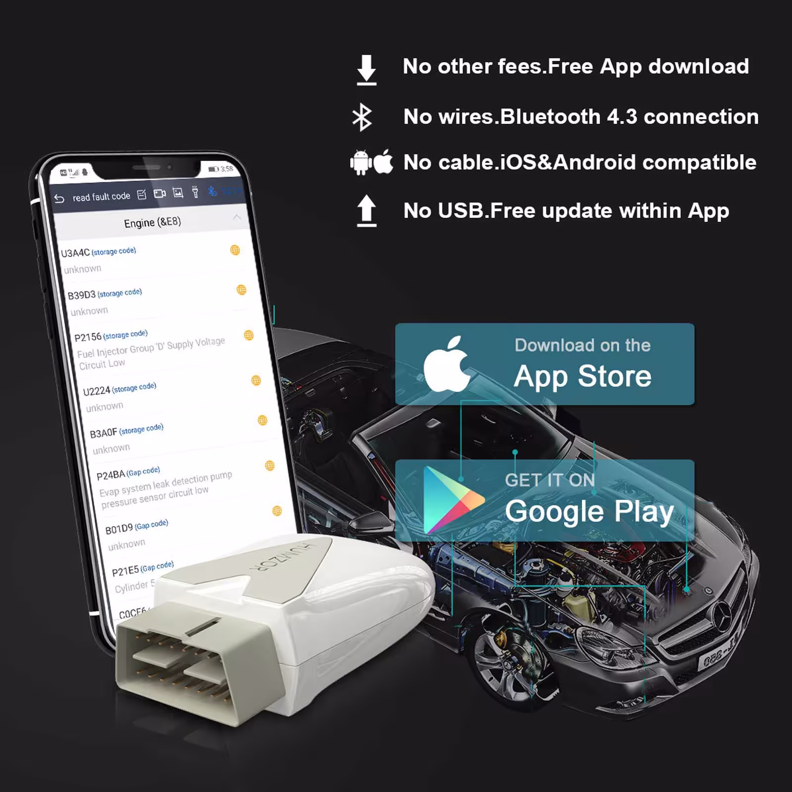 2023 Newest Humzor NexzScan II NL100 Professional Bluetooth OBD2 Scanner OBD2 Car Automotive Diagnostic Tool Code Reader for iOS Android