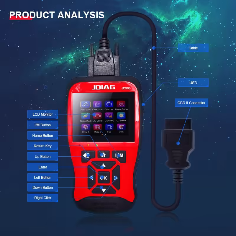 Original JDiag JD906 Auto Professional Code Reader Car Diagnostic Tool OBD2 Scanner Automotive Diagnosis