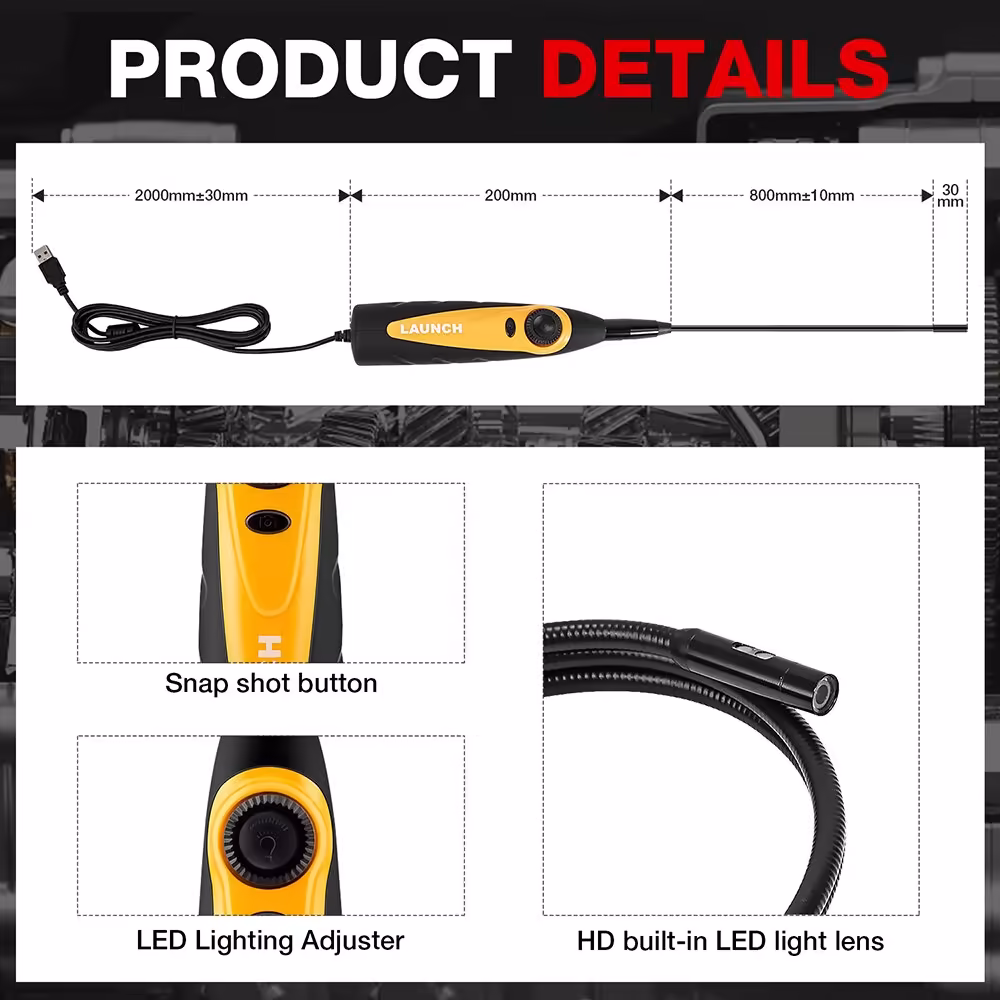 LAUNCH X431 VSP600 VSP-600Camera Videoscope HD IP67 2M Cable 6 adjustable LED lights Mirco USB Type-C Borescope Video Inspection