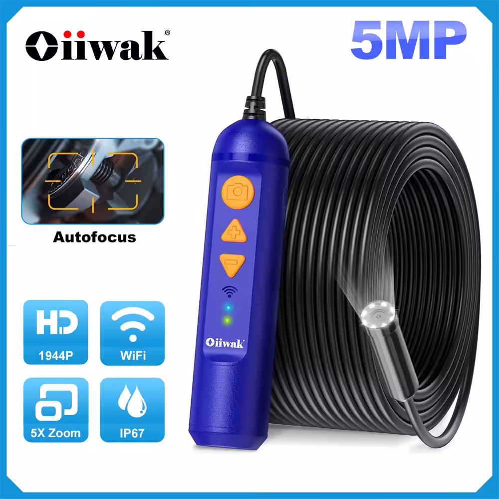 Oiiwak WiFi 内視鏡 カメラ 5MP 自動焦点無線 Borescope 1944P 14mm 管下水道管道の蛇 カメラ 小型カメラ 15m 20m