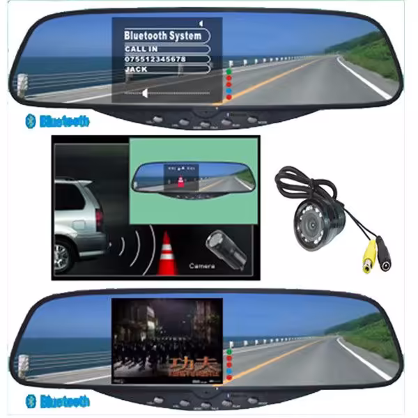 3.5"TFT Bluetoothハンドフリーキット--Bluetoothステレオハンドフリーリアビューミラー