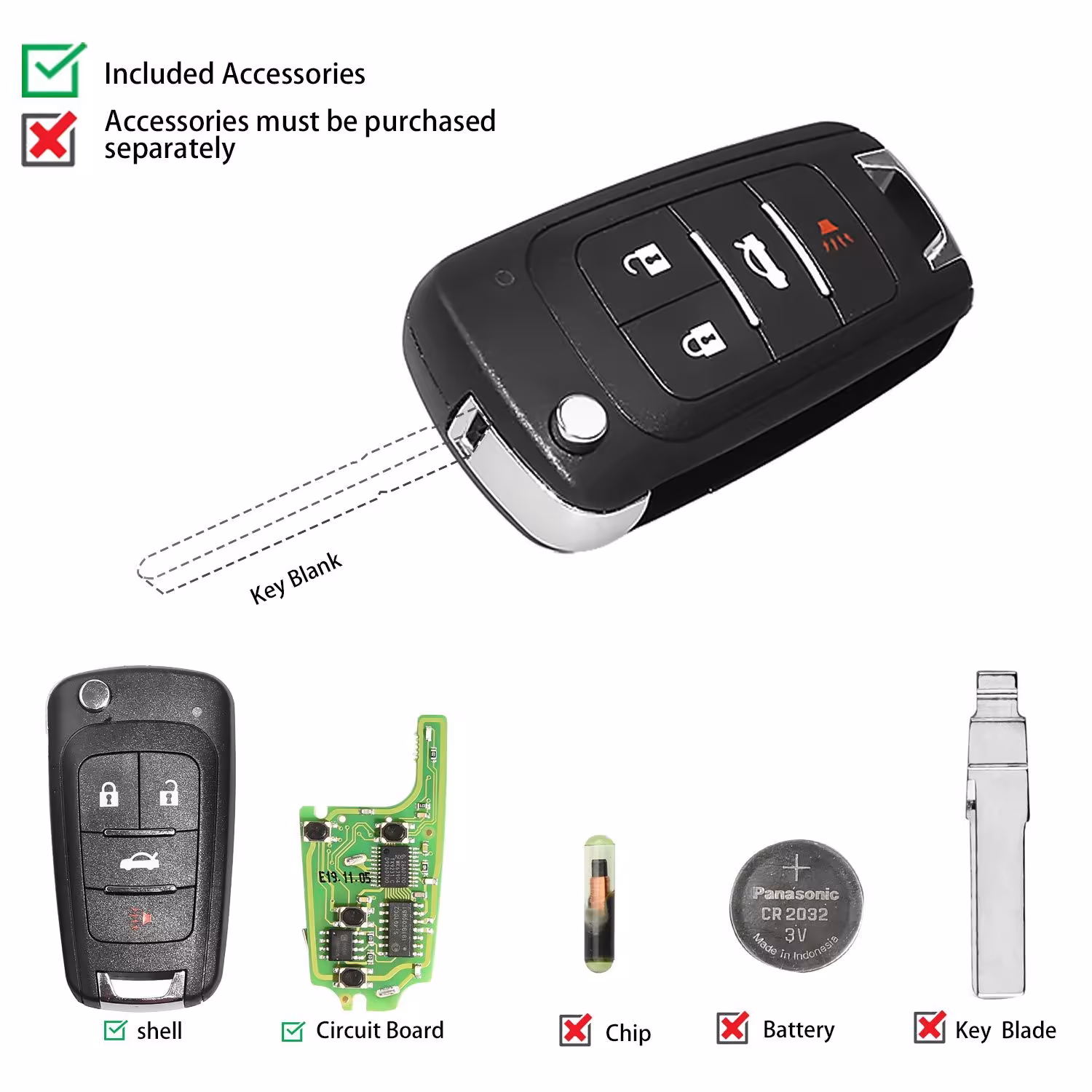  Xhorse XNBU01EN Wireless Remote Key Buick Flip 4 Buttons English Version 5pcs/lot